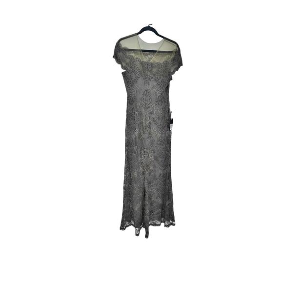 Tadashi Shoji Illusion Neck Lace Gown Embroidered Dark Pearl Size 2 NWT - Picture 4 of 12
